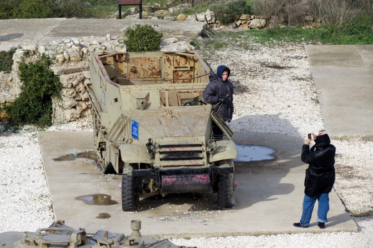 Lilach and Nadav on an ancient APC