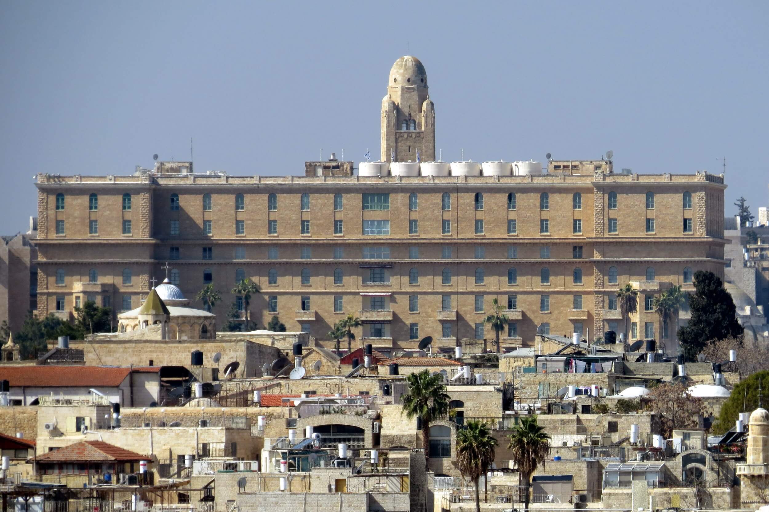 King David Hotel and YMCA Tower, zoom from the Mount of Olives