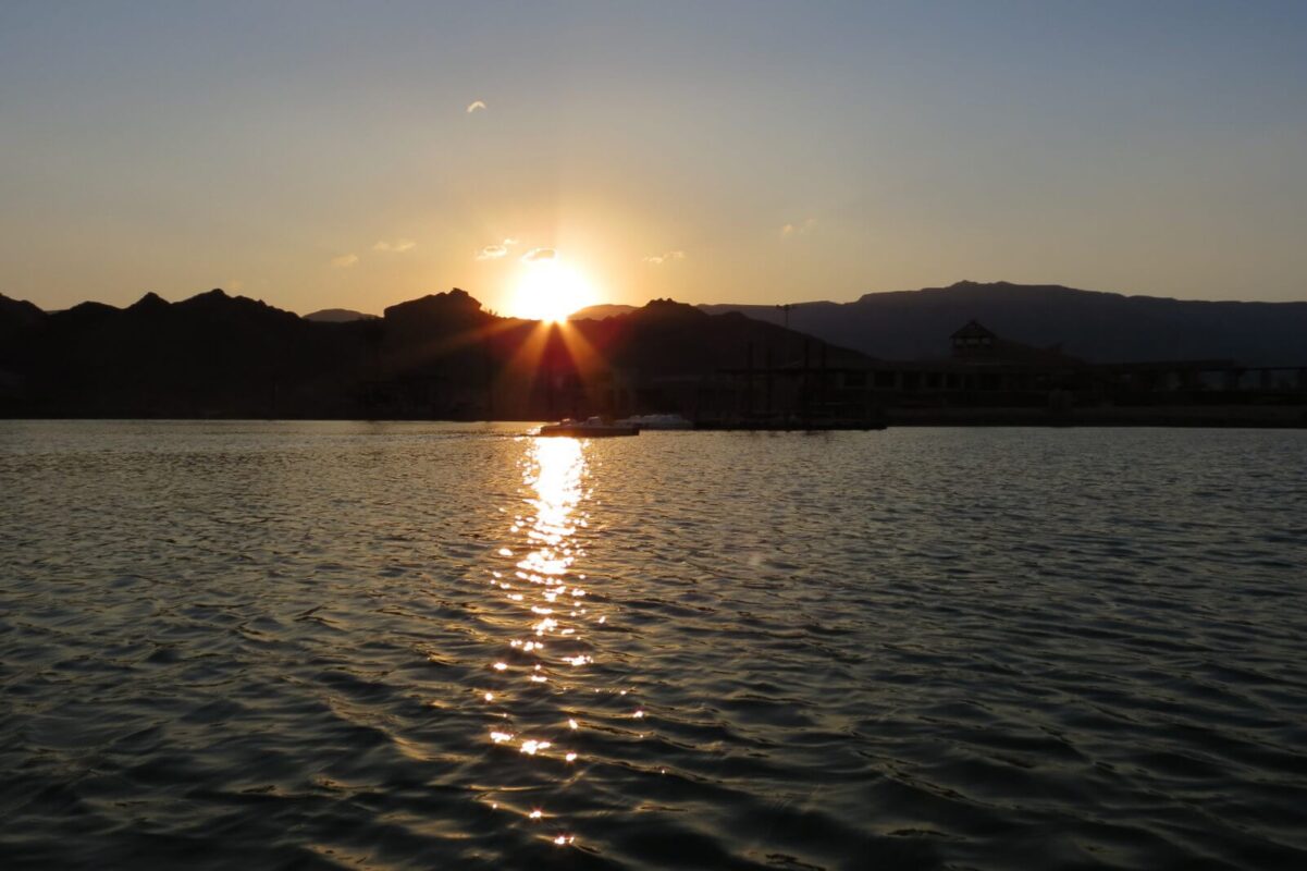Sunset on the mountain above the lake
