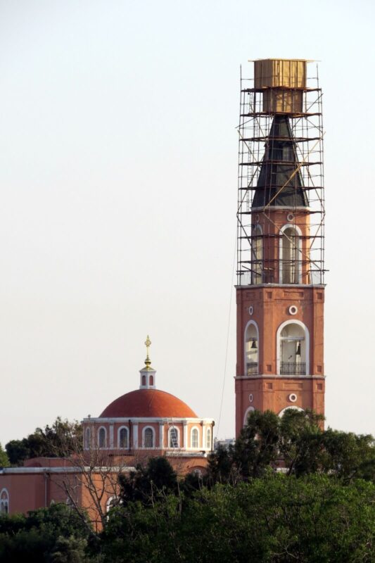 The church was under renovation. I wonder what they did at the spire 